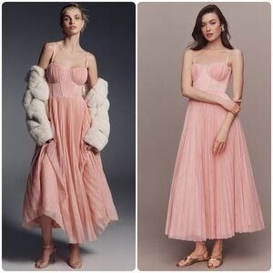 Anthropologie Hutch Amara Corset Pleated Tulle Fit & Flare Midi Dress size 14